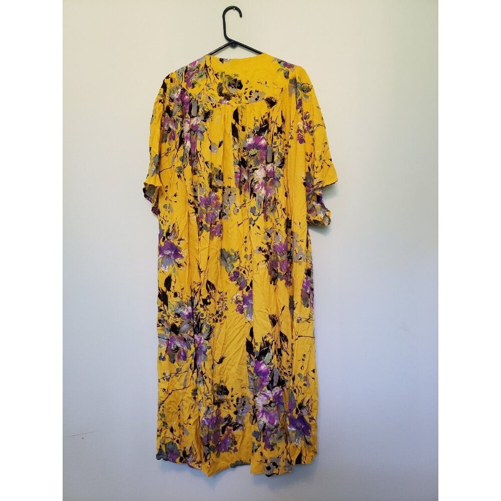 Umgee Womens XL Kimono Short Sleeve Yellow Floral Open Front Long Midi Duster - Picture 2 of 6